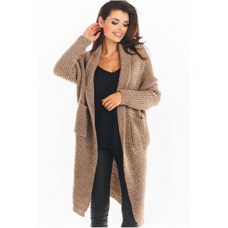 Dolga bež ženska jopica brez zapenjanja