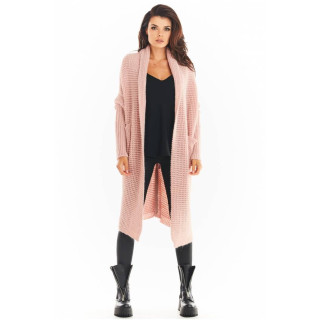 Rožnata dolga jopica brez zapenjanja za ženske