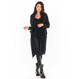 Ženska dolga jopica brez zapenjanja v črni barvi