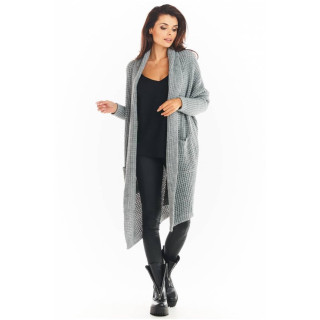 Dolga ženska siva jopica brez zapenjanja