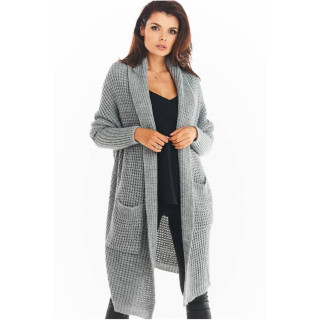 Dolga ženska siva jopica brez zapenjanja