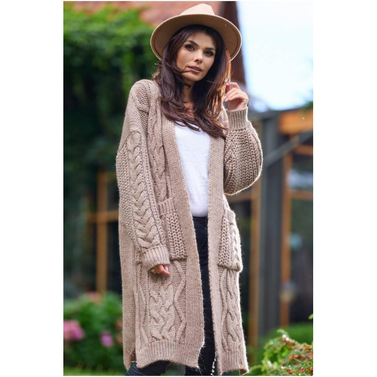 Ženska topla jopica s kitkami v bež barvi