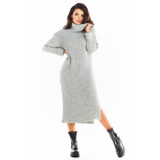 Ženska pulover obleka z želvo v sivi barvi