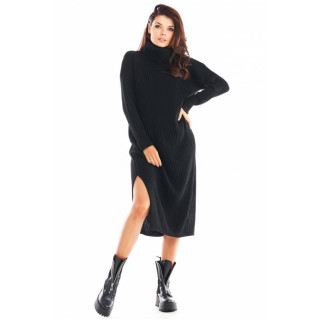 Črna ženska pulover obleka z želvo