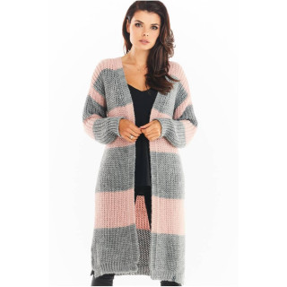 Ženska dolga jopica s pasovi v roza-sivi barvi