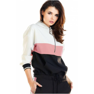 Eleganten ženski komplet v črni in roza barvi s črtami