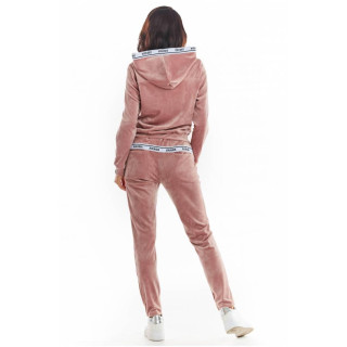 Roza žametni ženski kompleti z okrasno črto