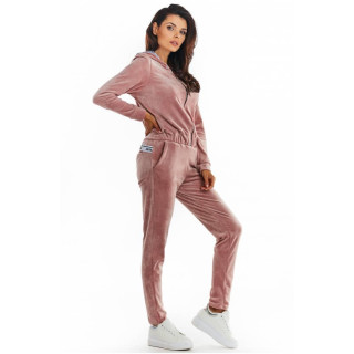 Roza žametni ženski kompleti z okrasno črto