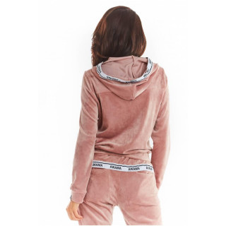 Roza žametni ženski kompleti z okrasno črto