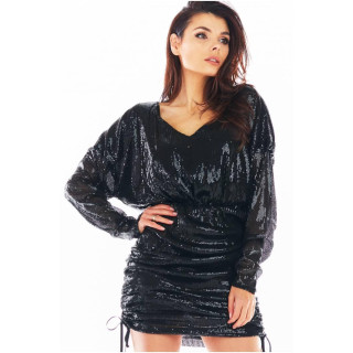 Ženska elegantna obleka z bleščicami in nastavljivo dolžino v črni barvi