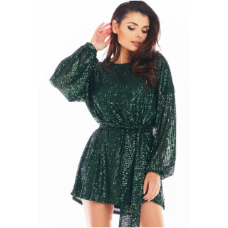 Ženska bleščičasta obleka s širokimi rokavi v zeleni barvi