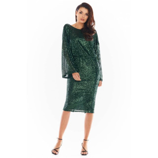 Zelena ženska obleka z bleščicami brez hrbta