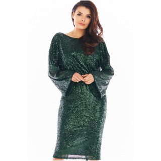 Zelena ženska obleka z bleščicami brez hrbta