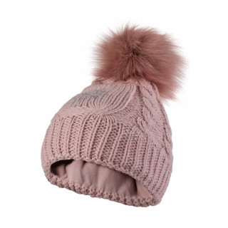 Ženska volnena kapa s čopom v roza barvi