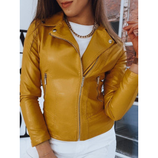 Rumena usnjena jakna s šivi za ženske