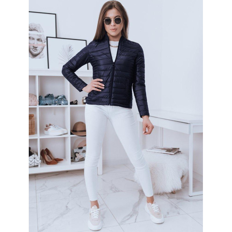 Mornarsko modra ženska prešita jakna brez kapuce