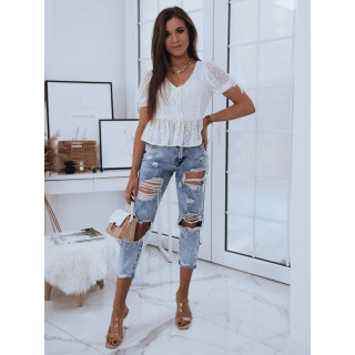 Bela ženska poletna bluza z V-izrezom