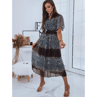 Temno modra vzorčasta maksi obleka za ženske