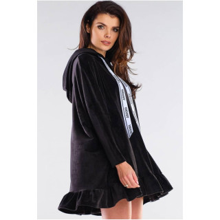 Ženski oversize pulover s kapuco v črni barvi