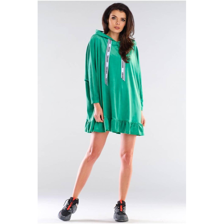 Oversize ženska zelena majica s kapuco