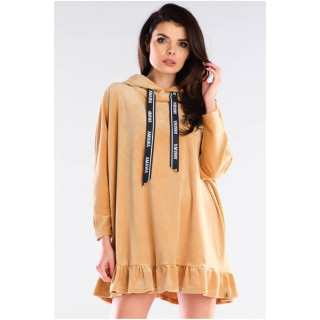 Bež oversize ženski pulover s kapuco