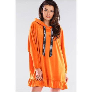 Ženski oversized pulover s kapuco v oranžni barvi