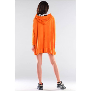 Ženski oversized pulover s kapuco v oranžni barvi