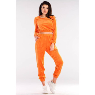 Oranžen kratki ženski pulover iz velurja