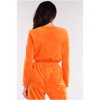 Oranžen kratki ženski pulover iz velurja