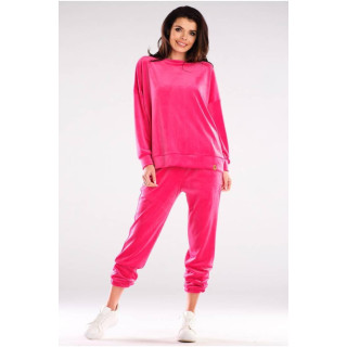 Ženski oversize komplet iz velurja v roza barvi