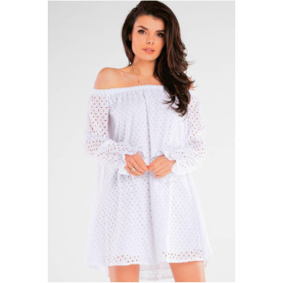 Ženska odprta obleka z rokavi v beli barvi