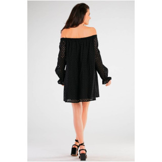 Črna odprta obleka z rokavi za ženske