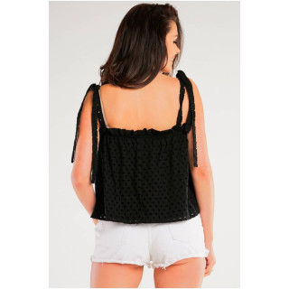 Ženska odprta bluza z zavezanimi rokavi v črni barvi