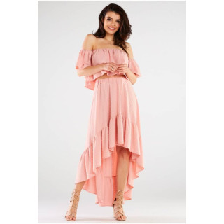 Ženska asimetrična poletna krila v pudrasto roza barvi