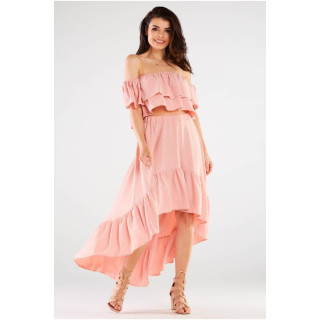 Ženska asimetrična poletna krila v pudrasto roza barvi