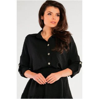 Črna ohlapna ženska majica z dolgimi rokavi