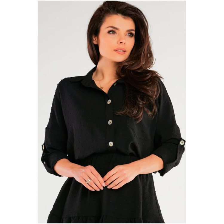 Črna ohlapna ženska majica z dolgimi rokavi