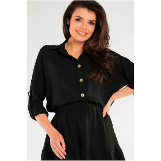 Črna ohlapna ženska majica z dolgimi rokavi