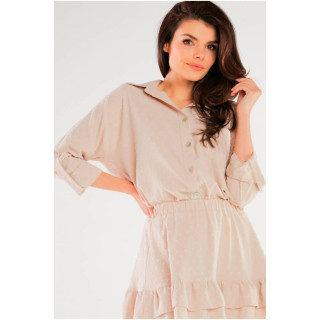 Ohlapne ženske srajce bež barve z dolgimi rokavi