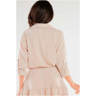 Ohlapne ženske srajce bež barve z dolgimi rokavi