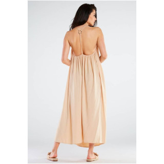 Ženska dolga poletna obleka z razporki v bež barvi