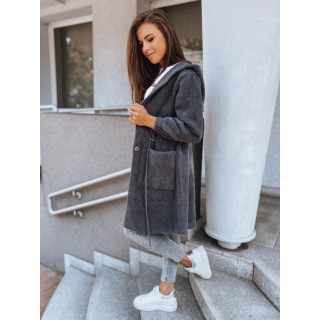 Topel siv ženski plašč s kapuco