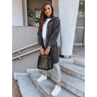 Topel siv ženski plašč s kapuco