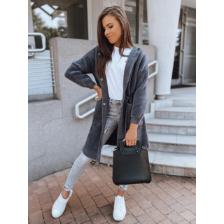 Topel siv ženski plašč s kapuco