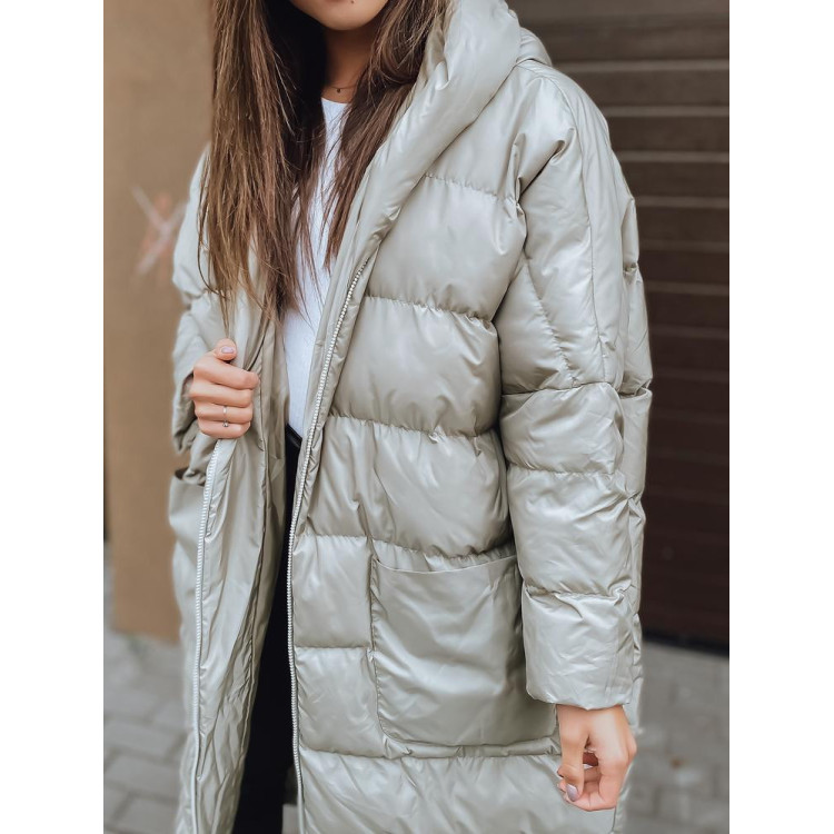 Ženska zimska oversize jakna s šivi v bež barvi