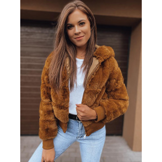Ženska rjava krznena jakna s kapuco