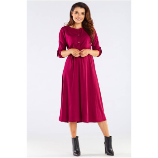 Bordo ženska midi obleka z zlatimi gumbi