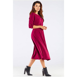 Bordo ženska midi obleka z zlatimi gumbi