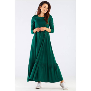 Dolga zelena ženska obleka z volančki in vezalkami