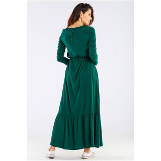 Dolga zelena ženska obleka z volančki in vezalkami